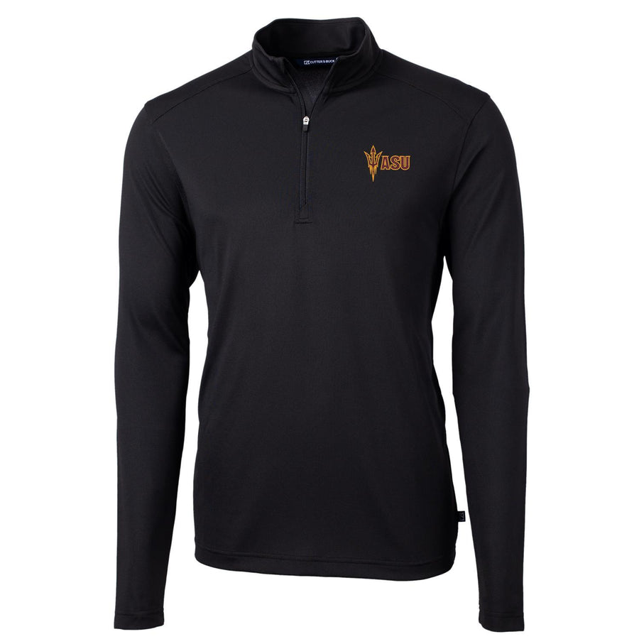 Men's Cutter & Buck Black Arizona State Sun Devils Virtue Eco Pique Recycled Quarter-Zip Jacket