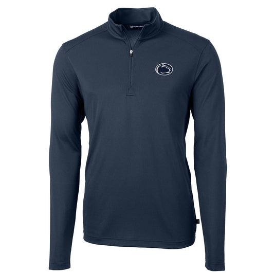 Men's Cutter & Buck Navy Penn State Nittany Lions Virtue Eco Pique Recycled Quarter-Zip Jacket