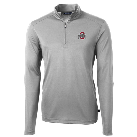 Men's Cutter & Buck Gray Ohio State Buckeyes Virtue Eco Pique Recycled Quarter-Zip Jacket