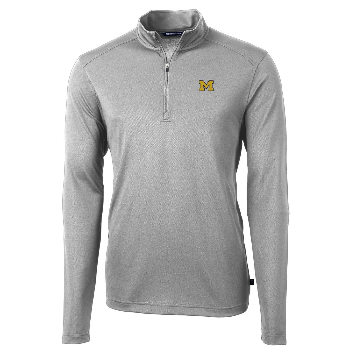 Men's Cutter & Buck Gray Michigan Wolverines Virtue Eco Pique Recycled Quarter-Zip Jacket