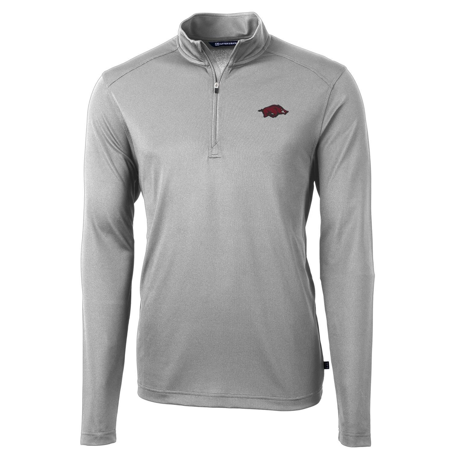 Men's Cutter & Buck Gray Arkansas Razorbacks Virtue Eco Pique Recycled Quarter-Zip Jacket