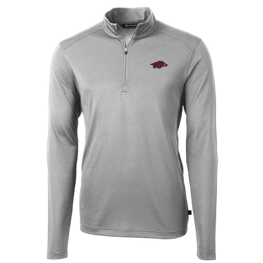 Men's Cutter & Buck Gray Arkansas Razorbacks Virtue Eco Pique Recycled Quarter-Zip Jacket