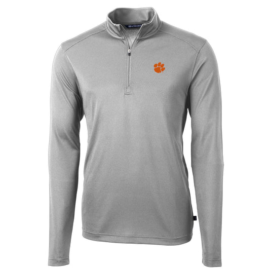 Men's Cutter & Buck Gray Clemson Tigers Virtue Eco Pique Recycled Quarter-Zip Jacket