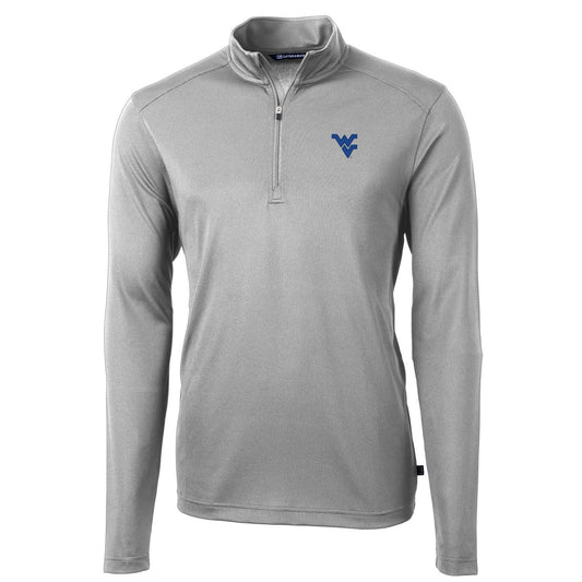 Men's Cutter & Buck Gray West Virginia Mountaineers Virtue Eco Pique Recycled Quarter-Zip Jacket