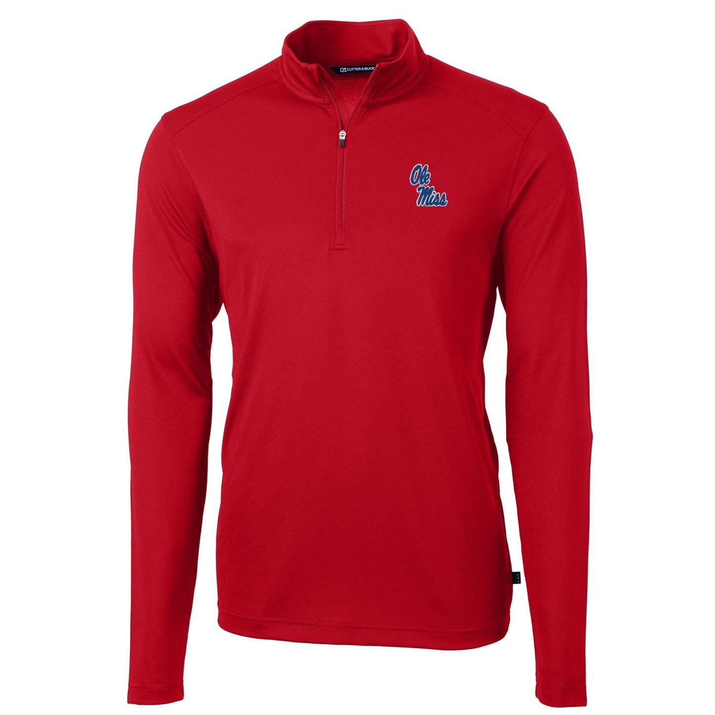 Men's Cutter & Buck Red Ole Miss Rebels Virtue Eco Pique Recycled Quarter-Zip Jacket