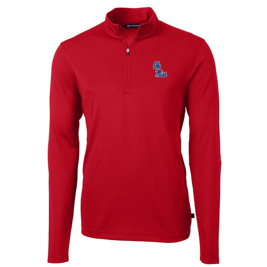 Men's Cutter & Buck Red Ole Miss Rebels Virtue Eco Pique Recycled Quarter-Zip Jacket