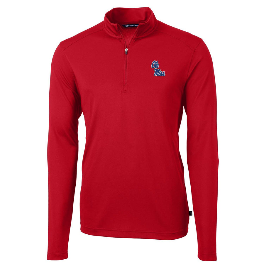 Men's Cutter & Buck Red Ole Miss Rebels Virtue Eco Pique Recycled Quarter-Zip Jacket