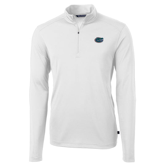 Men's Cutter & Buck White Florida Gators Virtue Eco Pique Recycled Quarter-Zip Jacket