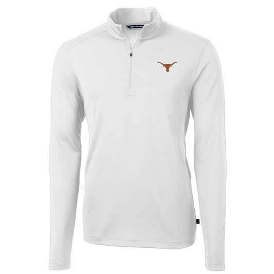 Men's Cutter & Buck White Texas Longhorns Virtue Eco Pique Recycled Quarter-Zip Jacket