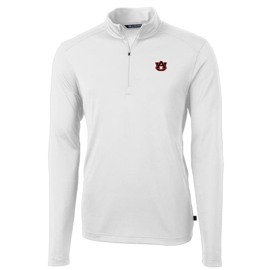 Men's Cutter & Buck White Auburn Tigers Virtue Eco Pique Recycled Quarter-Zip Jacket