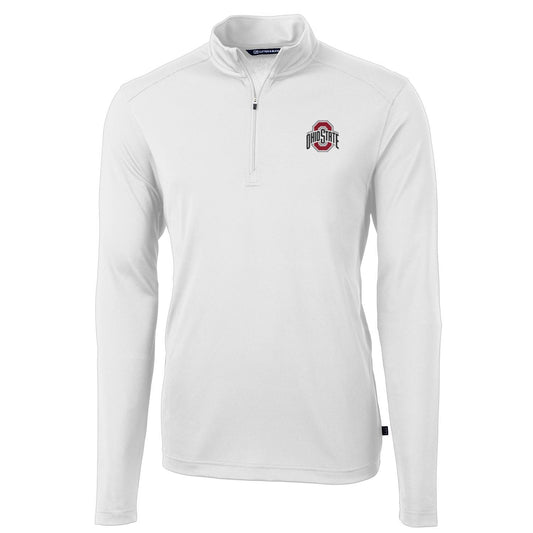 Men's Cutter & Buck White Ohio State Buckeyes Virtue Eco Pique Recycled Quarter-Zip Jacket