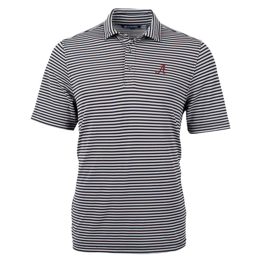 Men's Cutter & Buck Black Alabama Crimson Tide Virtue Eco Pique Stripe Recycled Polo