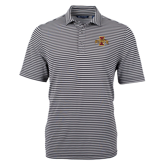 Men's Cutter & Buck Black Iowa State Cyclones Virtue Eco Pique Stripe Recycled Polo