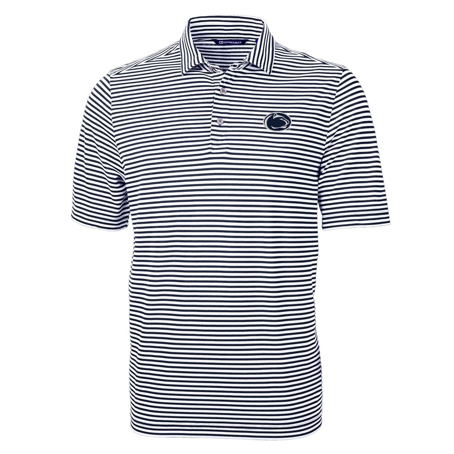 Men's Cutter & Buck Navy Penn State Nittany Lions Virtue Eco Pique Stripe Recycled Polo