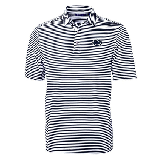 Men's Cutter & Buck Navy Penn State Nittany Lions Virtue Eco Pique Stripe Recycled Polo