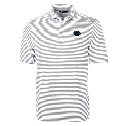 Men's Cutter & Buck Gray Penn State Nittany Lions Virtue Eco Pique Stripe Recycled Polo