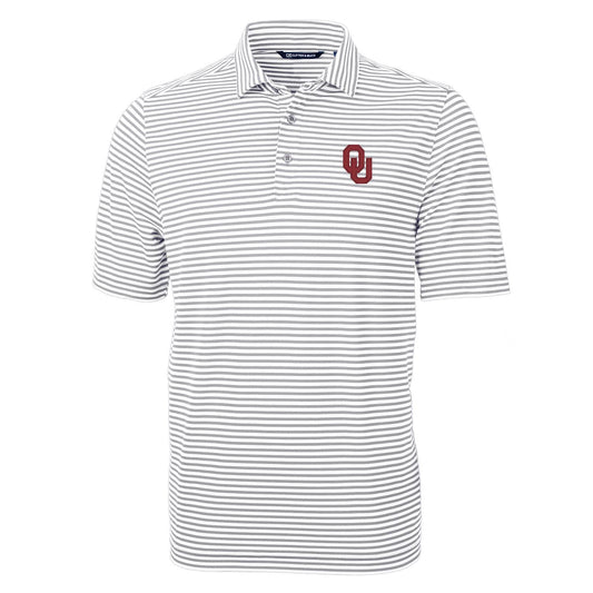 Men's Cutter & Buck Gray Oklahoma Sooners Virtue Eco Pique Stripe Recycled Polo