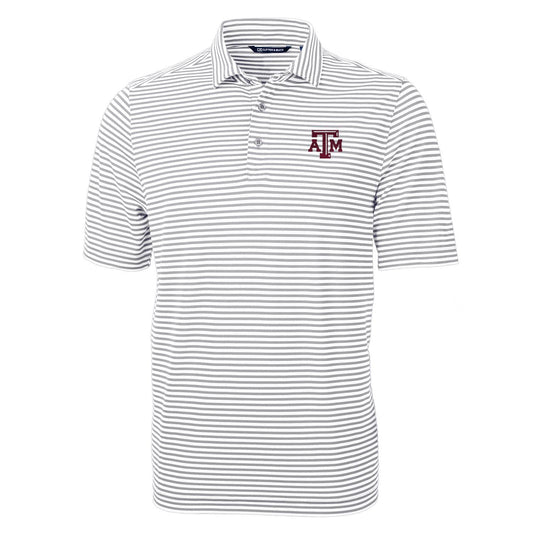 Men's Cutter & Buck Gray Texas A&M Aggies Virtue Eco Pique Stripe Recycled Polo