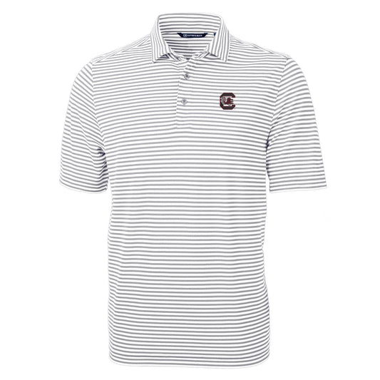 Men's Cutter & Buck Gray South Carolina Gamecocks Virtue Eco Pique Stripe Recycled Polo