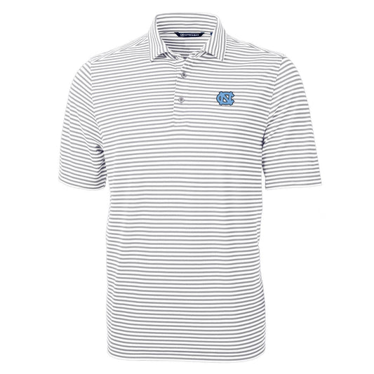 Men's Cutter & Buck Gray North Carolina Tar Heels Virtue Eco Pique Stripe Recycled Polo