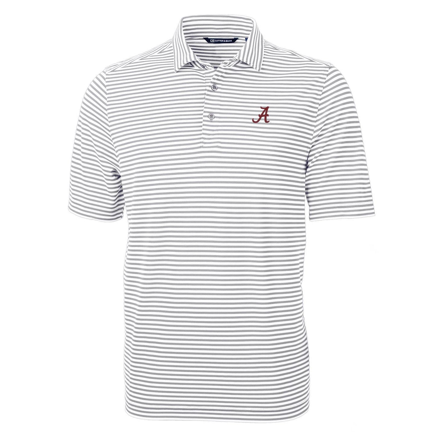 Men's Cutter & Buck Gray Alabama Crimson Tide Virtue Eco Pique Stripe Recycled Polo