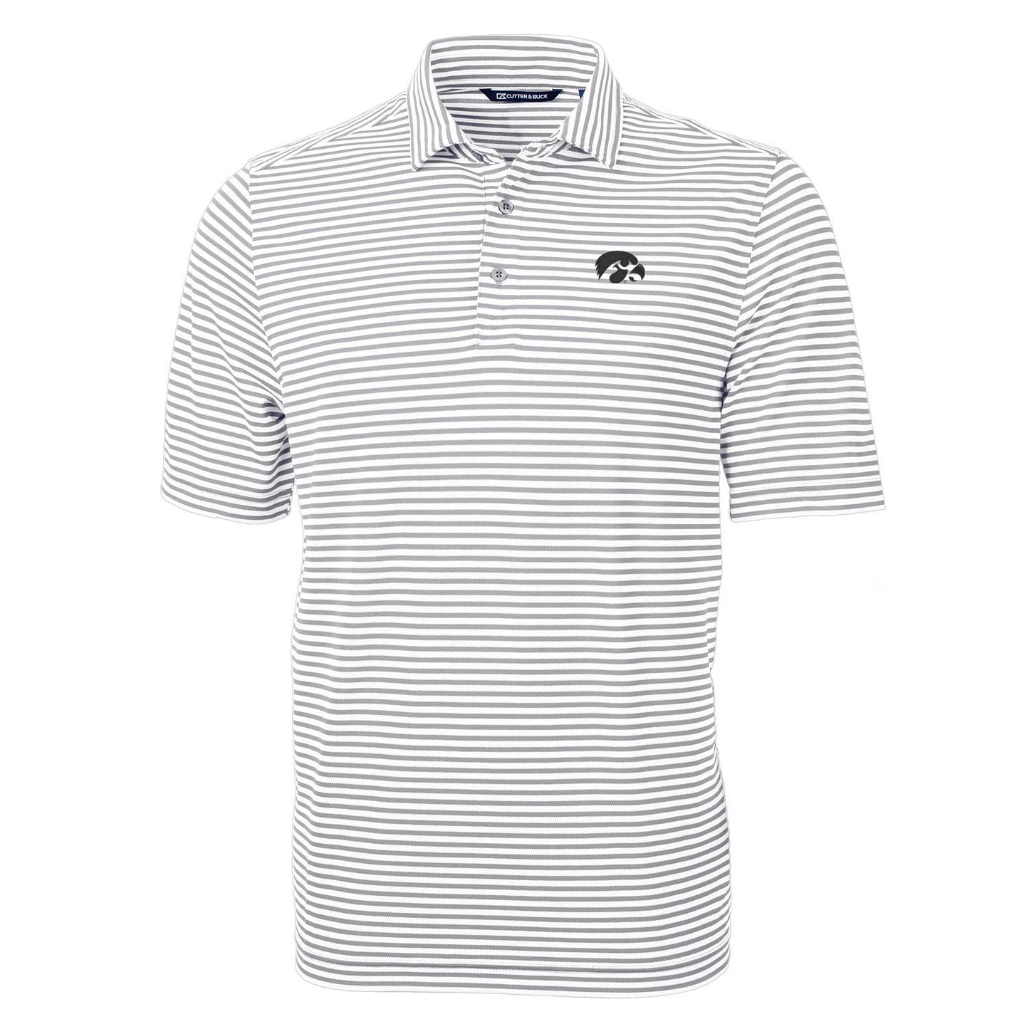 Men's Cutter & Buck Gray Iowa Hawkeyes Virtue Eco Pique Stripe Recycled Polo