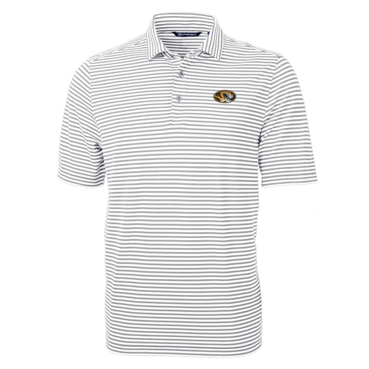 Men's Cutter & Buck Gray Missouri Tigers Virtue Eco Pique Stripe Recycled Polo