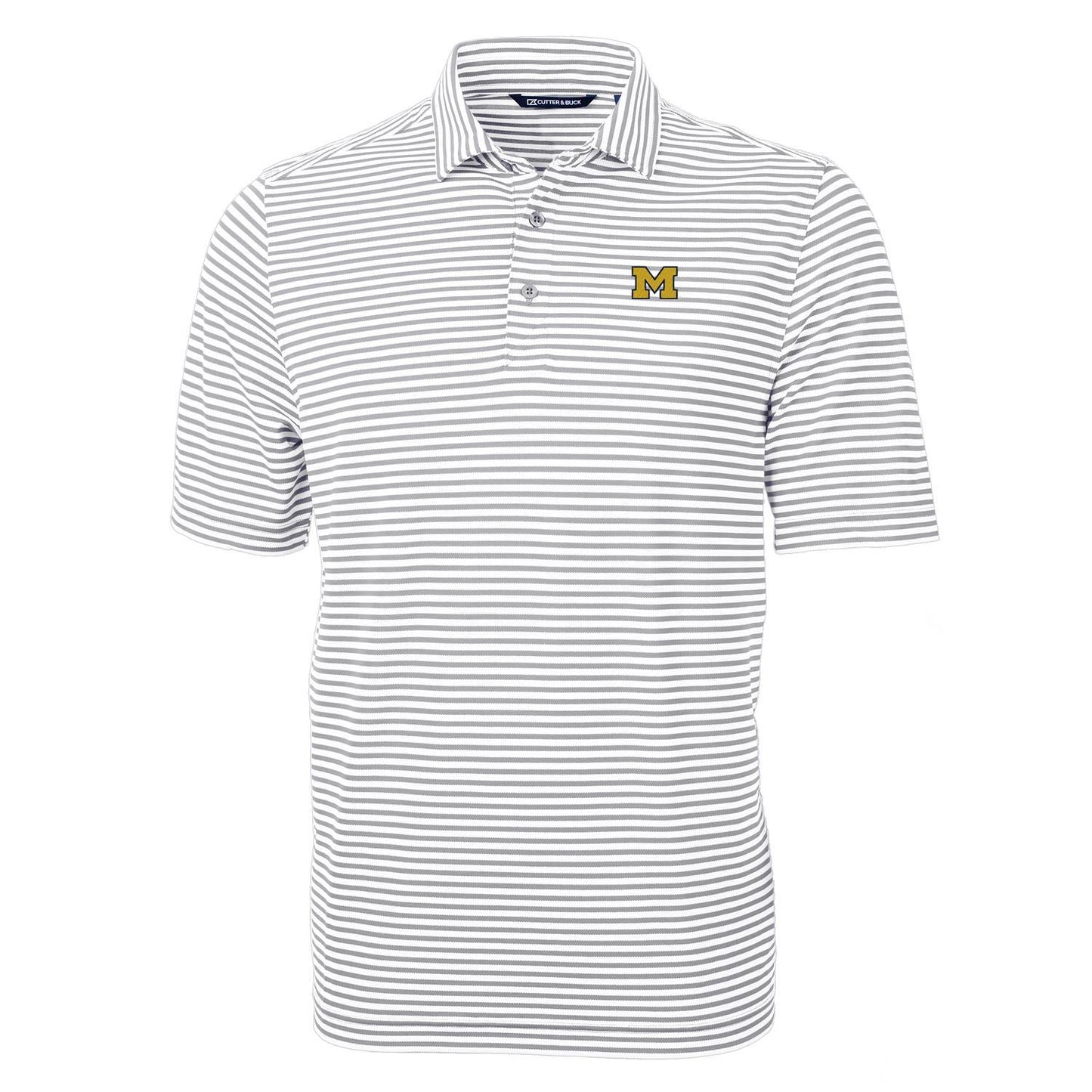 Men's Cutter & Buck Gray Michigan Wolverines Virtue Eco Pique Stripe Recycled Polo