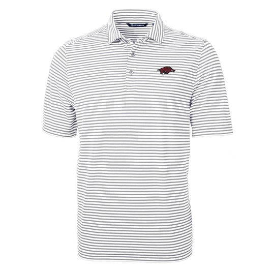 Men's Cutter & Buck Gray Arkansas Razorbacks Virtue Eco Pique Stripe Recycled Polo