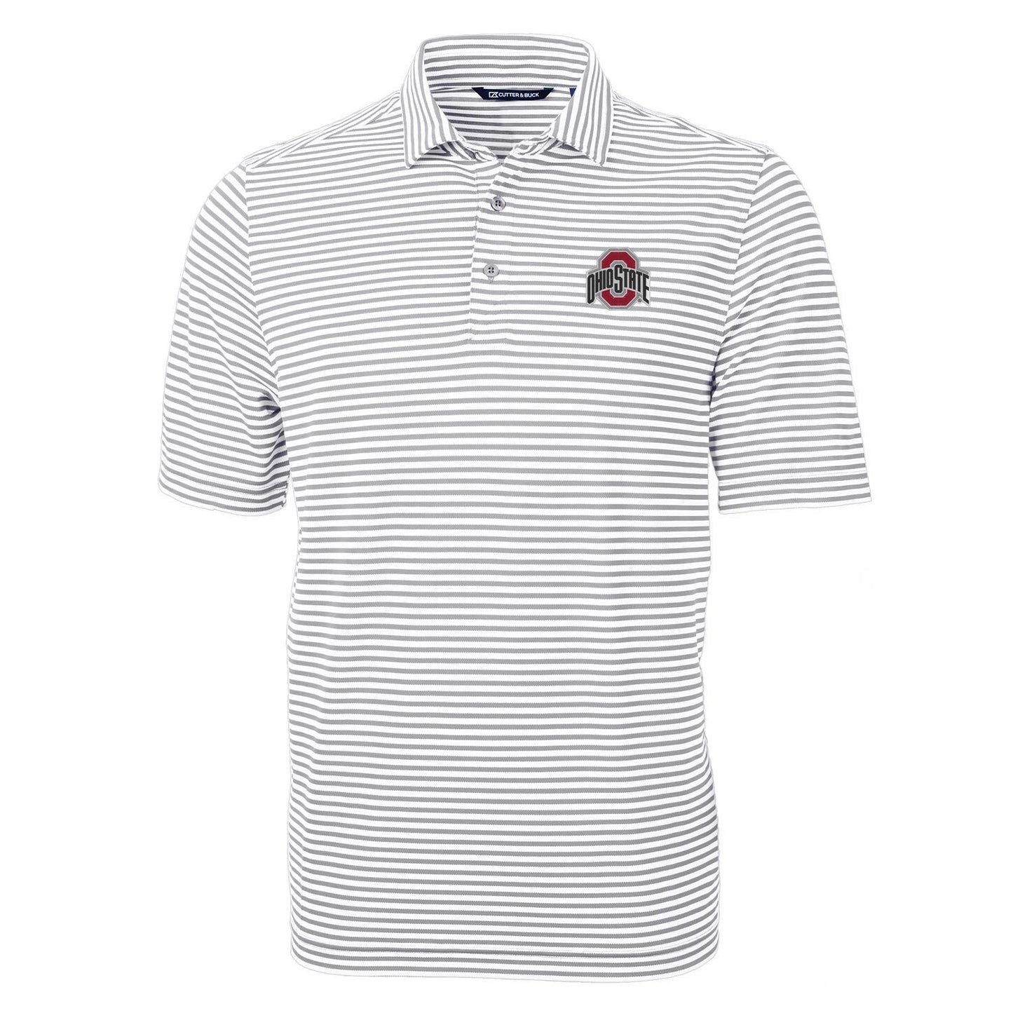 Men's Cutter & Buck Gray Ohio State Buckeyes Virtue Eco Pique Stripe Recycled Polo