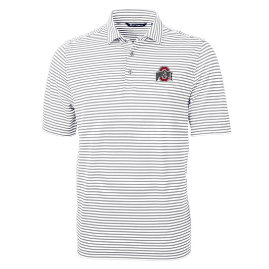 Men's Cutter & Buck Gray Ohio State Buckeyes Virtue Eco Pique Stripe Recycled Polo