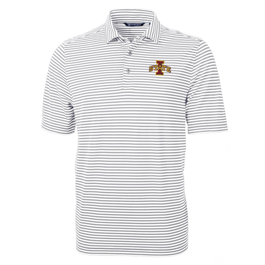 Men's Cutter & Buck Gray Iowa State Cyclones Virtue Eco Pique Stripe Recycled Polo