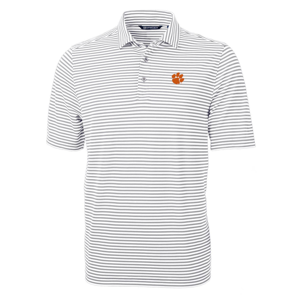 Men's Cutter & Buck Gray Clemson Tigers Virtue Eco Pique Stripe Recycled Polo