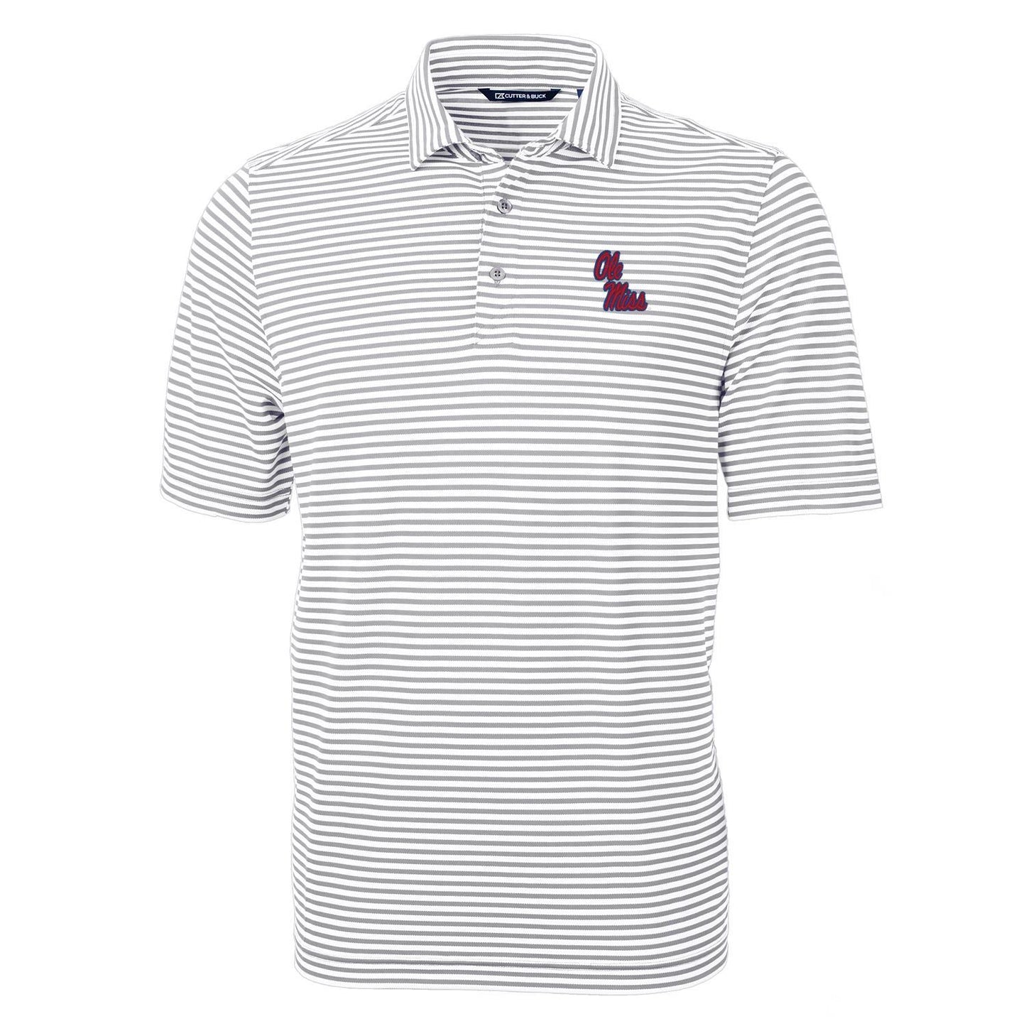 Men's Cutter & Buck Gray Ole Miss Rebels Virtue Eco Pique Stripe Recycled Polo