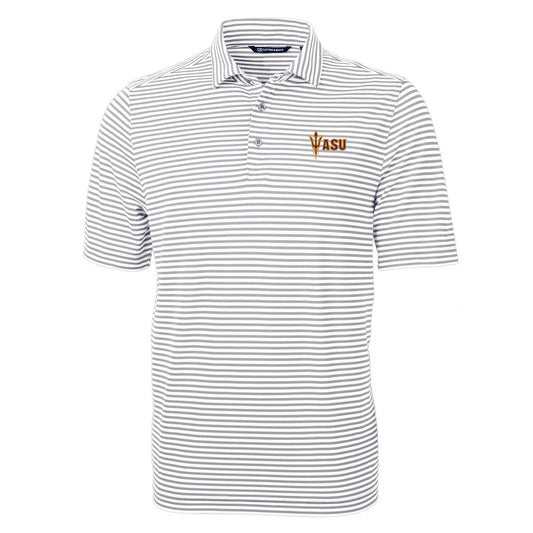 Men's Cutter & Buck Gray Arizona State Sun Devils Virtue Eco Pique Stripe Recycled Polo