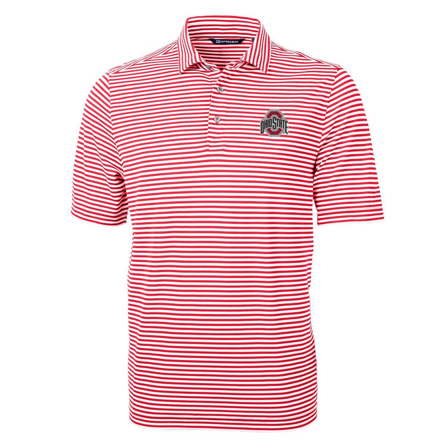 Men's Cutter & Buck Scarlet Ohio State Buckeyes Virtue Eco Pique Stripe Recycled Polo