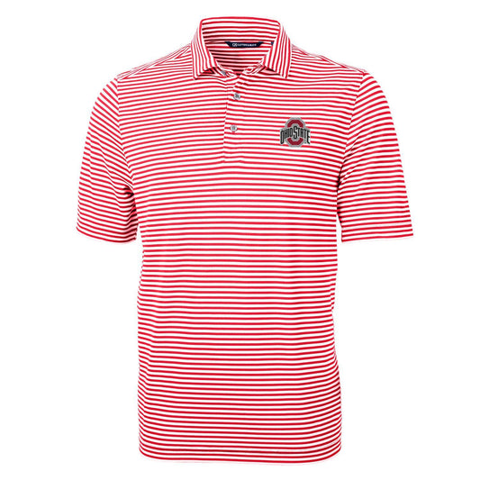 Men's Cutter & Buck Scarlet Ohio State Buckeyes Virtue Eco Pique Stripe Recycled Polo