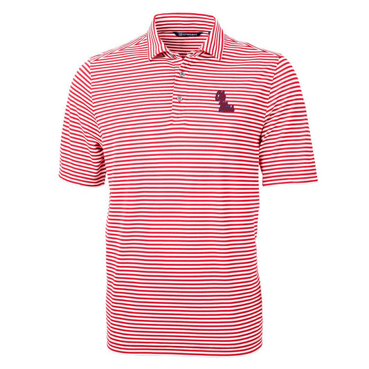 Men's Cutter & Buck Red Ole Miss Rebels Virtue Eco Pique Stripe Recycled Polo