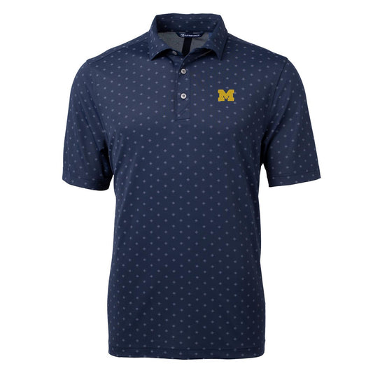 Men's Cutter & Buck Navy Michigan Wolverines Virtue Eco Pique Tile Print Polo