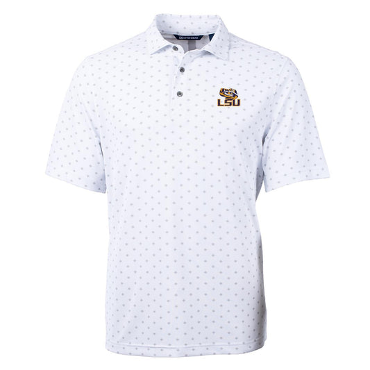 Men's Cutter & Buck White LSU Tigers Virtue Eco Pique Tile Print Polo