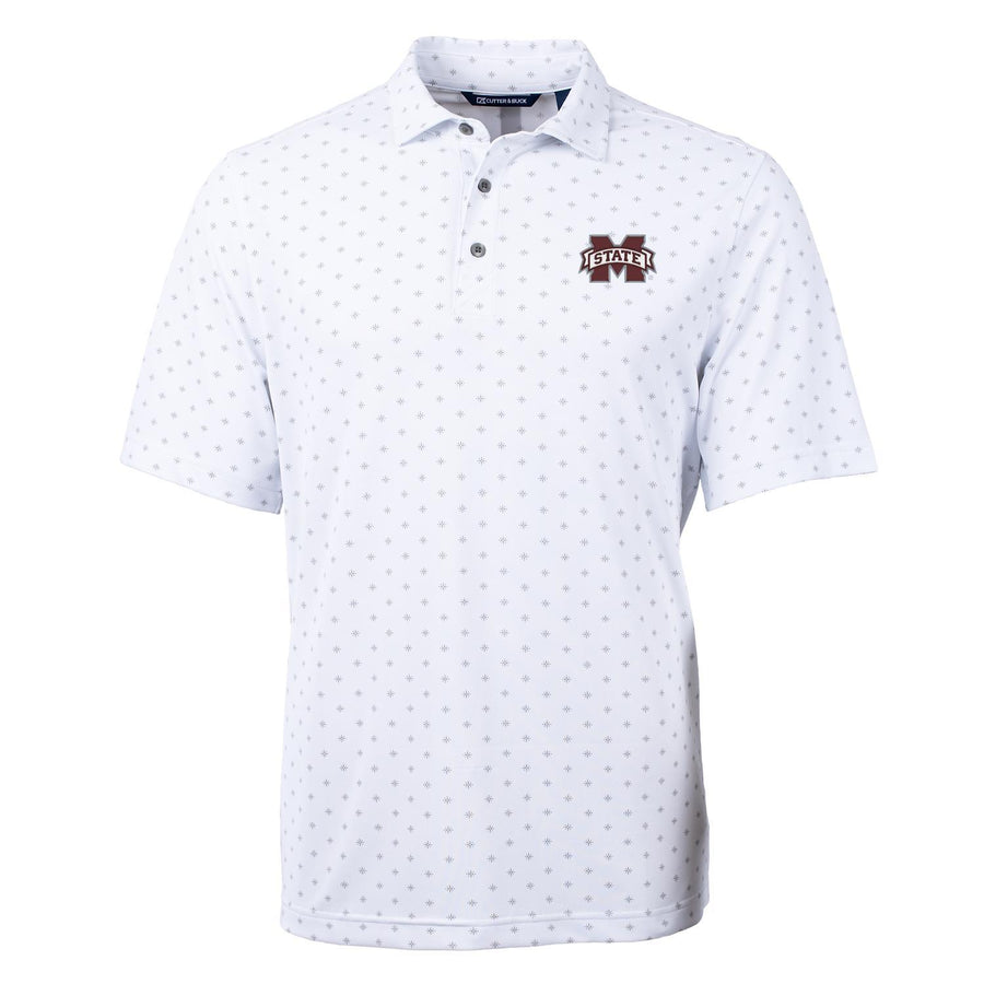 Men's Cutter & Buck White Mississippi State Bulldogs Virtue Eco Pique Tile Print Polo