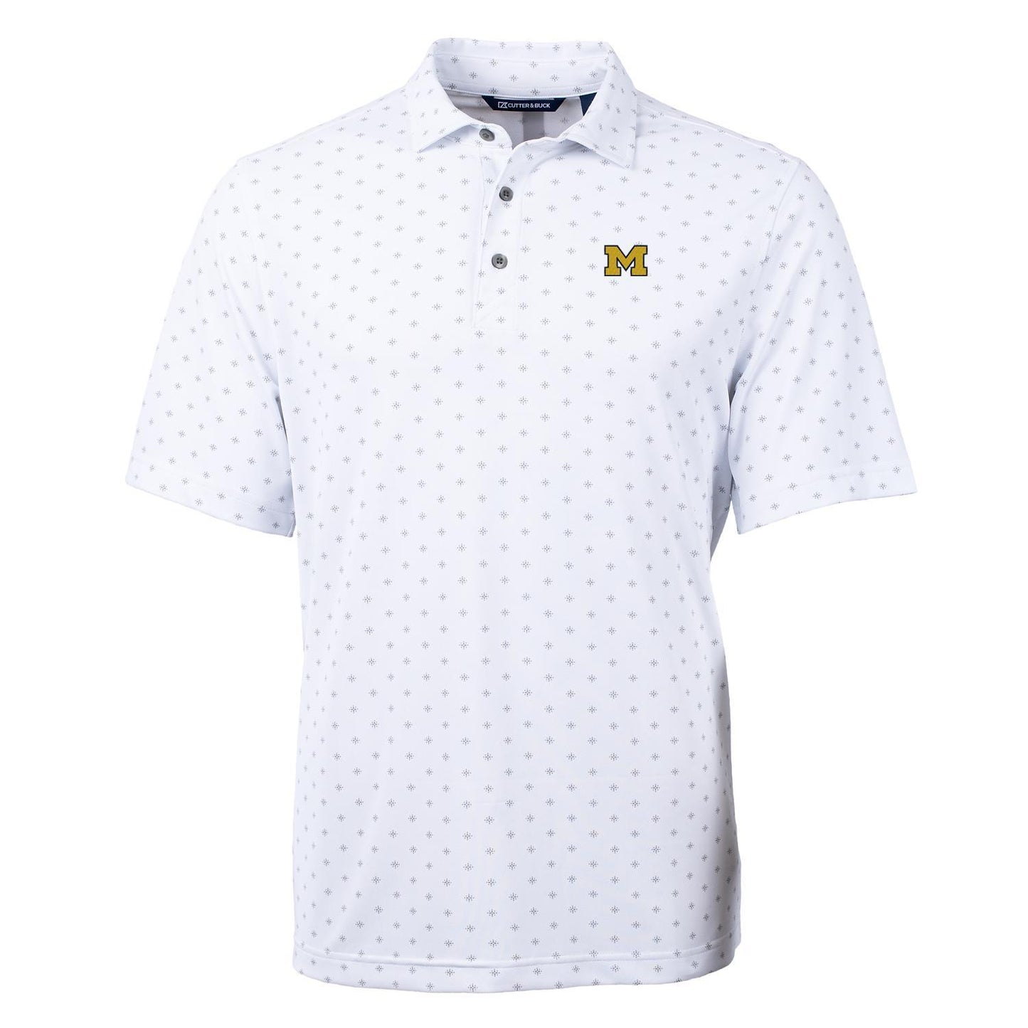 Men's Cutter & Buck White Michigan Wolverines Virtue Eco Pique Tile Print Polo
