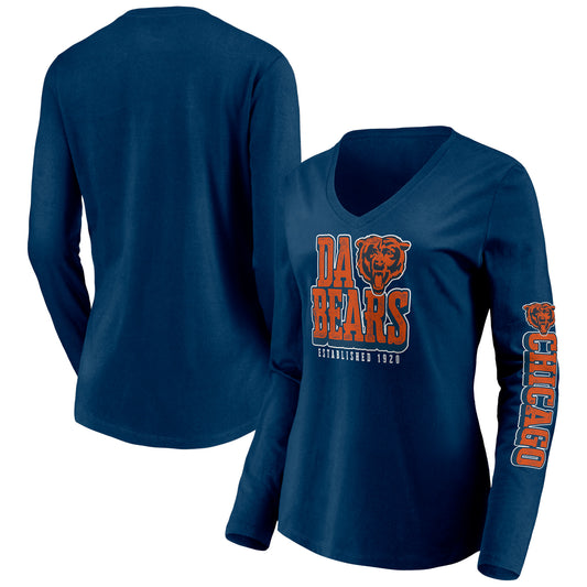Women's Fanatics Navy Chicago Bears Hometown Collection V-Neck Long Sleeve T-Shirt