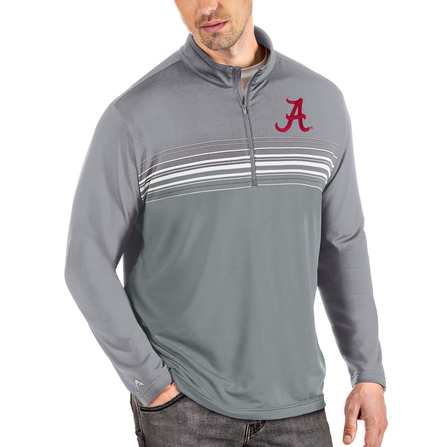 Men's Antigua Steel/Gray Alabama Crimson Tide Big & Tall Pace Quarter-Zip Pullover Jacket