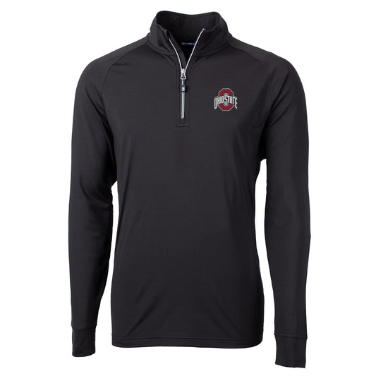 Men's Cutter & Buck Black Ohio State Buckeyes Big & Tall Adapt Eco Knit Quarter-Zip Pullover Jacket