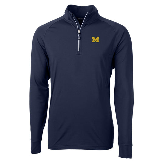 Men's Cutter & Buck Navy Michigan Wolverines Big & Tall Adapt Eco Knit Quarter-Zip Pullover Jacket