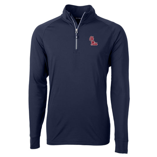 Men's Cutter & Buck Navy Ole Miss Rebels Big & Tall Adapt Eco Knit Quarter-Zip Pullover Jacket