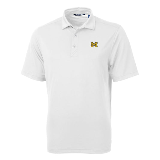 Men's Cutter & Buck White Michigan Wolverines Big & Tall Virtue Eco Pique Recycled Polo