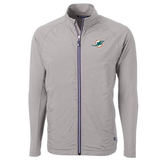 Men's Cutter & Buck Gray Miami Dolphins Adapt Eco Knit Full-Zip Jacket