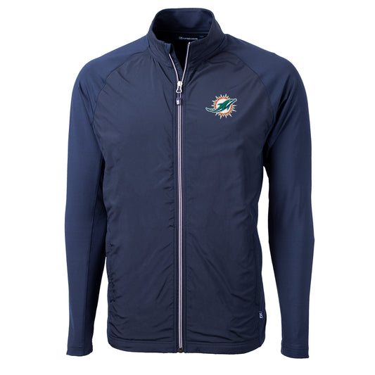 Men's Cutter & Buck Navy Miami Dolphins Adapt Eco Knit Full-Zip Jacket